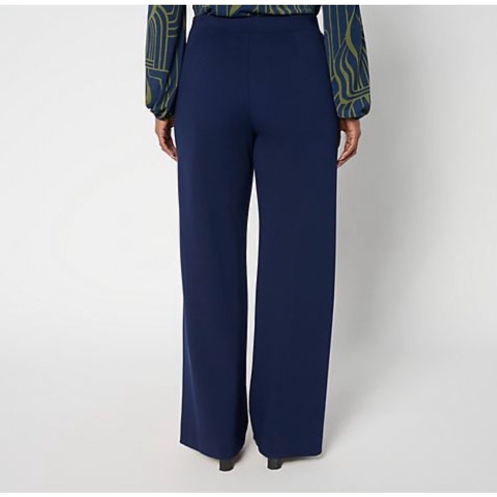 Susan Graver Black Petite Ponte Wide Leg Pants with Side Pockets